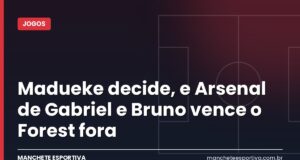 Madueke decide, e Arsenal de Gabriel e Bruno vence o Forest fora Arte da Manchete Esportiva sobre a vitória do Arsenal sobre o Nottingham Forest