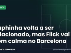 Raphinha volta a ser relacionado, mas Flick vai com calma no Barcelona Arte da Manchete Esportiva sobre o retorno de Raphinha ao Barcelona