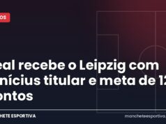 Real recebe o Leipzig com Vinícius titular e meta de 12 pontos Arte Manchete Esportiva sobre Real Madrid x RB Leipzig com Vinícius Júnior titular