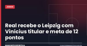 Real recebe o Leipzig com Vinícius titular e meta de 12 pontos Arte Manchete Esportiva sobre Real Madrid x RB Leipzig com Vinícius Júnior titular