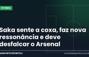 Saka sente a coxa, faz nova ressonância e deve desfalcar o Arsenal Arte da Manchete Esportiva sobre a lesão de Saka antes de Arsenal x Everton pela Premier League