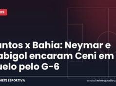 Santos x Bahia: Neymar e Gabigol encaram Ceni em duelo pelo G-6 Arte da Manchete Esportiva para a prévia de Santos x Bahia na Vila Belmiro com Neymar e Gabigol