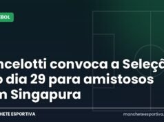 Ancelotti convoca a Seleção no dia 29 para amistosos em Singapura Arte da Manchete Esportiva sobre a convocação da Seleção de Ancelotti para os amistosos contra Japão e Singapura