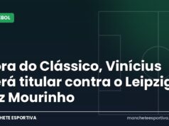 Fora do Clássico, Vinícius será titular contra o Leipzig, diz Mourinho Arte da Manchete Esportiva sobre Vinícius Jr. titular na Champions e fora do Clássico